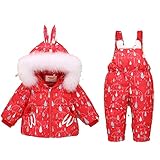 ZHZHUANG Baby Unisex-Winter-Puffer-Schneeanzug-Daunenjacke Und Ski-Lätzchen-Schnee-Hosen, Kinder 2 Stück Set Outfit, 1 Bis 2 Jahre/Rot/1 Bis 2 J