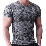 Herren Fest Kompression Grundschicht Kurzarm T-Shirt Bodybuilding Tops Polyester und Spandex Black with Grey M