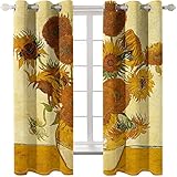 KLily 3D Sunflower Digital Printing Series Vorhang Vorhangstoff Für Zu Hause Balkon Wohnzimmer Garten Hotel Schlafzimmer Runde Loch-Piercing Stangenfreie Verdickung Verdunkelungsvorhäng