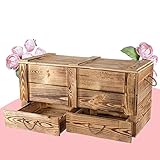 Moooble Geflammte Holztruhe mit Deckel + 2 Schubladen | 85 x 39 x 40 cm | als 'Schatzkiste' Holz im Kinderzimmer für Spielzeug & Deck