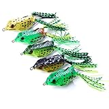 OriGlam 【Happy Shopping Day】 5 Stück Topwater Froschköder, Frosch-Köder, Frosch-Angelköder, weiche Angelköder, Hohlkörper, 3D-Augen, Froschköder, Unkrautloser Schwimmköder mit Haken für Barsch H