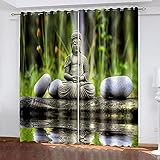 DRFQSK Vorhänge Blickdicht Mit Ösen 3D Kreatives Buddha-Zen Muster Verdunkelungsvorhang Schlafzimmer Wohnzimmer Küche Fenstergardinen 160 X 70 cm（H X B） Ösenvorhang 2Er Set Dekoschals Vorhäng