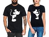 Kiss Partner Look Pärchen T-Shirt Set für Pärchen als Geschenk, Farbe:Schwarz;Größe:Damen Gr. XL + Herren Gr. L