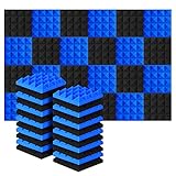 AGPtEK Schalldämmende Polsterung 24 Stück Schaumstoff-Dämmplatten 25 x 25 x 5 cm Akustikschaumstoff Blau und Schwarz Ideal für Tonstudio, Fernsehzimmer, Kinderzimmer, Bü