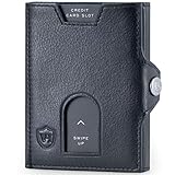 VON HEESEN® Slim Wallet mit XL Münzfach und RFID-Schutz I Leder Geldbeutel I Mini Geldbörse für Herren und Damen I Kartenetui Echtleder Karten Portemonnaie klein I Kreditkartenetui Schw