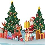 PaperCrush® Pop-Up Karte Weihnachten - 3D Weihnachtskarte mit Weihnachtsmann und Rentieren für Kinder, Frauen und Männer - Handgemachte Popup Weihnachtsgrußkarte für Freundin, Mutter oder O