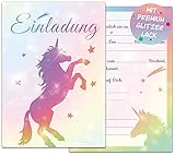 Einhorn Einladungskarten Kindergeburtstag | 12 Glitzer Geburtstagseinladungen | Kindergeburtstag Einladungen für Mädchen | Einhorn Mottoparty