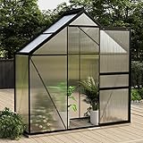 Susany Gewächshaus mit Fundamentrahmen Garten Treibhaus Pflanzenhaus Frühbeet Gartenhaus Tomatenhaus Anthrazit Aluminium 1,33 m² 190 x 70 x 132/202