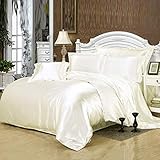 HYLDM Bettwäsche 4-teiliges Bettlaken-Set, Satin Seide Bettwäsche-Set Heimtextilien King Size Bett Set Bettwäsche Bettbezug Flache Laken Kissenbezüge-White_King 4p