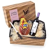 Delikatessen-Präsentkorb 'Jamón y Vino' mit Serrano-Schinken & Rotwein aus Spanien - Verpackt in der spanischen Geschenk-Box inklusive Schink