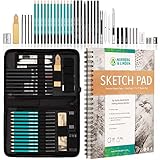 XXL Zeichenset – Skizzierstifte Set & Zeichenkohle Set – Zeichenblock zum Zeichnen & Skizzieren, 100 Blatt, Knetradiergummi & Bleistifte – ideales Stifteset für Kinder, Jugendliche & Erw