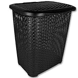 TW24 Wäschetruhe - Wäschekiste - Wäschesammler - Wäschekorb Rattan 45L mit Farbauswahl (45L schwarz)