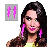 Amakando Creolen Modeschmuck - pink - Neon Blitz Ohrringe 90er Ohrclips Ohrschmuck Mode Ohrstecker Party Outfit Verkleidung Neon Blitz Ohrring