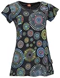 GURU SHOP Kurzarmtunika, Besticktes Longtop Mandala, Schwarz, Baumwolle, Size:S/M (38), Tops & T-Shirts Alternative Bekleidung