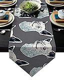 Tischläufer Lustiger Hundekopf Hand gezeichnete skizzenhafte Mode Tier Tischläufer Bauernhaus Stil rustikale Tischläufer,seidig jeden Tag verwenden dekorative T