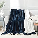 EHEYCIGA Sherpa Decke – wohndecken kuscheldecken 130 x 165cm - extra weiche & warme Decke Sofa, Navy Marine Blau als Sofadecke, Couchdecke oder wohndecke, L Flauschige Kuschel Deck