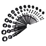 LLGL-EU Ohr-Stretching-Kit 50 Stück 14G-00G Ohr Messgeräte Expander Set Acryl Verjünger und Stecker & Silikon Tunnel Piercing-Schmuck-Set (Black)