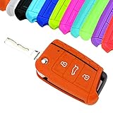 Muchkey® 3 Tasten Smart Remote Shell Silikon Auto Schlüssel Hülle Fit für VW Volkswagen Golf 7 GTI Golf VII MK7 Skoda Octavia A7 1 Stück (Orange)