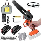 6 Zoll Akku Kettensäge mit 2 Batterien, 600W Mini Kettensäge Mit Akku Elektrische, Elektrische Gartenschere für Garten Baum Astholz schneiden Elek