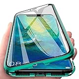 Kompatibel für Huawei P30 Pro (6,47 Zoll) Hülle,Stark Magnetische Adsorption Metallrahmen Flip Handyhülle 360 Grad Komplett Schutzhülle Vorne und Hinten Gehärtetes Glas Transparente Cover,Grü