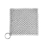 Edelstahl, Gusseisen-Reiniger, Gusseisen-Pfannenreiniger, Kettennetz, Edelstahl, 316L Topf, Kochgeschirr, Kettenschrubber, Pfannenschaber, 1 Stück, silberfarb