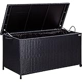 STILISTA® Polyrattan Auflagenbox 122 x 62 x 56 cm Deckel mit Hubautomatik, Innenplane, Räder und Tragegriffe, 4 Farben, Farbauswahl: Schw