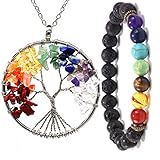 7 Chakra Natürliche/Regenbogen Stein Baum des Lebens Anhänger Halskette Armband Für Frauen Männer Lange Kette Aussage Anzug Schmuck Geschenk