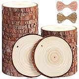 5ARTH Natürliche Holzscheiben - 30 Stück 9-10cm Kunst Unbehandeltes Holz Kit Vorgebohrt mit Loch Holzkreise für Kunst Holzscheiben Weihnachtsschmuck DIY
