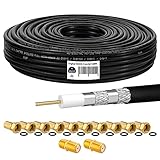 HB-DIGITAL 20m Koaxialkabel SAT HQ135 PRO inkl. 2X F-Verbinder + 10x F-Stecker vergoldet GRATIS dazu | Satellit Antennenkabel 4-Fach geschirmt für DVB-S/S2 DVB-C/C2 DVB-T/T2 DAB+Radio BK Anlag