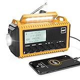 Tragbares Radio DAB+/DAB/FM mit 5000mAh Batterie Kurbelradio mit Preset-Funktion Akku Digitalradio mit Doppel Alarm Solar Radio Dynamo Radio mit LED Camping Licht SOS-Alarm für Camping Wandern N