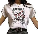 shownicer Attack On Titan Tshirt Damen Teenager Mädchen AOT Scouting Legion Aufklärungstrupp Anime 3D T-Shirts Ackerman Eren Mikasa Sommer Kurzarm Blusen Shirt Oberteile Tops Weiß M 3XL