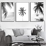 CXArtprint Art Poster PictureNordic Home Decoration Minimalist Black White Palm Tree Leaves Canvas Painting Wall Art Decor3 Stück 40x60cm ohne R