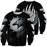 SJJMYM 3D Gedruckt Viking Hoodie Herren Fenrir Wolf Sweatshirt Celtic Langarm Pullover Herbst Casual Lose Paar Baseball Uniform,Sweatshirt,4XL