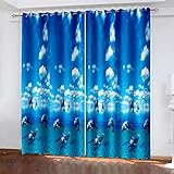 DRFQSK Vorhang Blickdicht Vorhänge Verdunkelungsvorhang Gardinen Mit Ösen Wohnzimmer Schlafzimmer Thermovorhang 3D Himmelsseedelfin Muster Ösenschal 2Er Set Fensterdekoration 160 X 70 cm（H X B）
