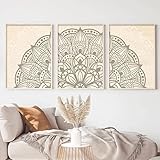 zhaoyangeng Vintage Bohemian Mindfulness Zen Leinwand Malerei Wandkunst Beige Poster Print Mandala Blumenbild Dekoration - 50x70cmx3 Kein R