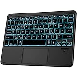 IVSOTEC für Beleuchtete Bluethooth Tastatur mit Touchpad, Ultraleichtes QWERTZ Tastatur, Kabellose Tastatur mit 7 Farben Beleuchtete für iPad, Android Tablet, Microsoft Surface, Smartphone, Schw