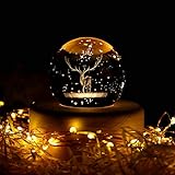 ILFALZT K9 Elk Kristallkugel mit Holzsockel, Farb Veränderbare Leuchtende Glaskugel für Geschenk zum Vatertag, Geburtstagsgeschenk, Desktop-Dek