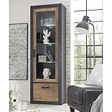 Lomadox Vitrinenschrank modern mit Beleuchtung in Fresco anthrazit mit Kastanienbraun, BxHxT: ca. 65x200x35