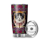 Ktewqmp Indianerkatze 6 Reisebecher mit Strohhalm Edelstahl AutoBecher langlebig Isolierbecher für Auto Coffee to Go Becher Kaffee & Tee White 600