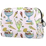 Schminktasche Travel Große Kosmetiktasche Etui Bürstenhalter Make-Up Leder Kulturbeutel Für Frauen Hochwertigem Eiscreme Und Kuchen Nahtloses Muster 18.5x7.5x13