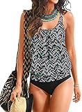 CKMKSA Damen Zweiteilig Tankini Set Bauchweg Gepolstert Bandeau Tankini Top mit Shorts Sportlich Bademode Badeanzug für Mollige XL X2-Grü