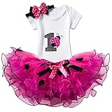 NNJXD Mädchen Newborn 1. Geburtstag 3 Stück Outfits Strampler + Tutu Kleid + Stirnband Größe (1) 1 Jahre 174 R