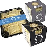 Die Trüffelmanufaktur - “Pasta-Basta” Trüffel 3er Set aus: Trüffelravioli 250g, Trüffelbutter Premium 95g, Trüffelperle 60g - Feinkost Delikatesse mit echten schwarzen Trüffeln - Ideal als Geschenk