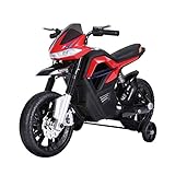 HOMCOM Kindermotorrad Kinder-Elektromotorrad Elektro-Motorrad für Kinder 3-6 Jahren Licht Musik MP3 Elektrofahrzeug mit Stützrädern maximal 3 km/h Metall + Kunststoff Rot 105 x 52,3 x 62,3