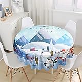 HOMEIEU 3D Weihnachten Schnee Szene Druck Polyester Runde Tischdecke, Wasserdicht Und Ölbeständig, Weihnachten Und Neujahr Dekoration Desktop-Hintergrund-Tuch Diameter 100