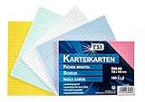 TSI 65856 Karteikarten A6, 100er Packung, kariert, farbig