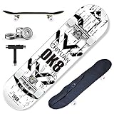 DnKelar Skateboard 79x20cm Holzboard für Anfänger mit ABEC-7 Kugellager 31 Zoll 7-lagigem Ahornholz und 90A Rollen für Kinder, Jugendliche und Erwachsene Komplettboard mit Tasche + T-T