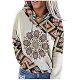 MOKBAY Weihnachten Damen Winter Pulli Pärchen Sweatshirt Kleid Grobstrick Pullover Beste Freunde Pullover Damen Azteken Hoodie Geometrisches Muster Langarm Farbblock Pullover Kordelzug Sw