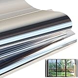 Spiegelfolie Fenster Sichtschutz Selbstklebend Fensterfolie Wärmeisolierung Reflektierende Dachfenster Folie Sonnenschutzfolie UV-Schutz Innen oder Außen für Haus Geschäfte Büro (Silber, 90 x 200 cm)