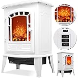 KESSER® Elektrokamin mit Heizlüfter 2000W Elektro Kamin Elektrischer Heizung LED Kaminfeuer Effekt Kaminofen Flammeneffekt Heizer Ofen geräuscharm regelbar Weiß